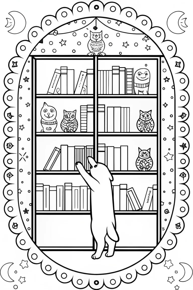Puppy in the Dreamy Library Coloring Page coloring pages