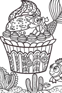 A coloring page of Cupcake Chic’s Undersea Tea Party Coloring Page
