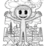 Huggy Wuggy’s Puzzle Piece Adventure Coloring Page