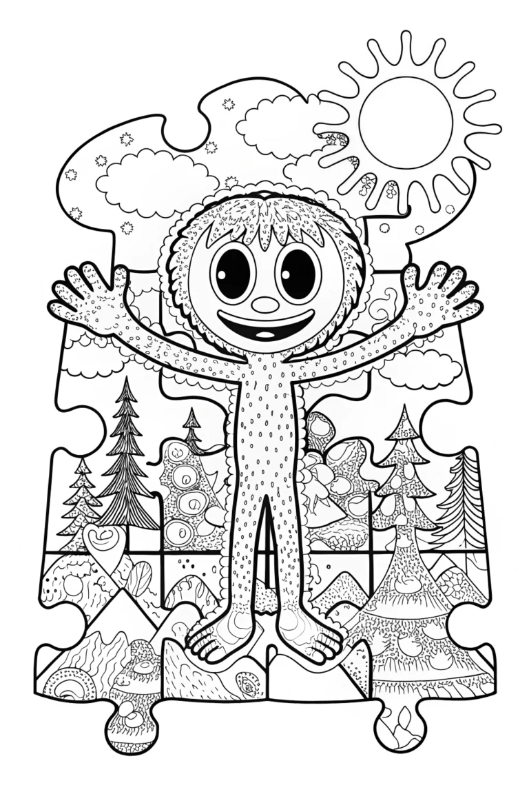 Huggy Wuggy’s Puzzle Piece Adventure Coloring Page coloring pages