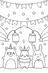 A coloring page of Squishmallow Festival of Lights Coloring Page