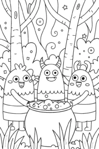 A coloring page of Bubbling Cauldron Adventure Coloring Page