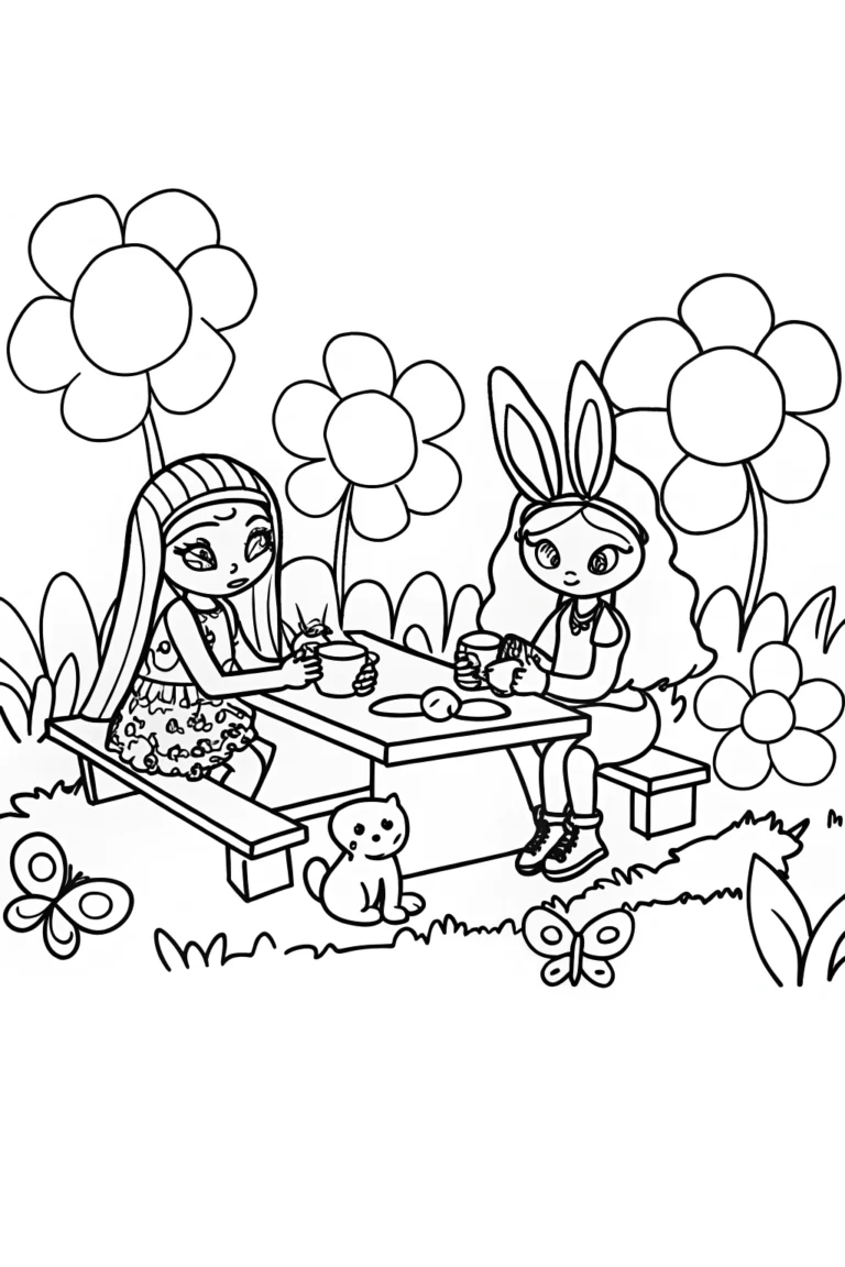 Yasmin and Sasha Fashion Garden Coloring Page coloring pages