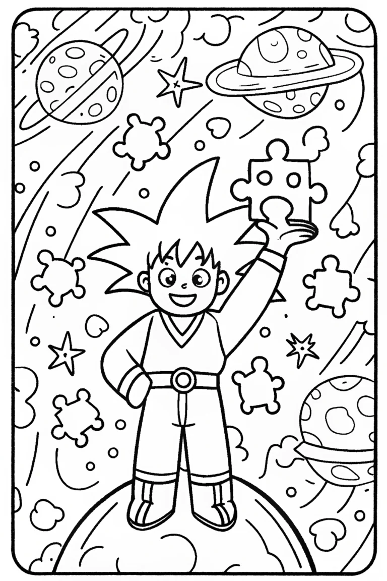 Goku’s Cosmic Puzzle Adventure Coloring Page coloring pages