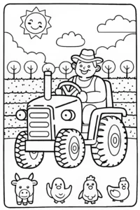 A coloring page of Blippi’s Fantastic Farm Adventure Coloring Page