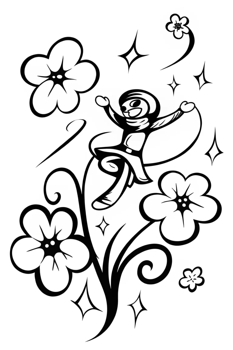 Dancing Ninja in the Garden of Stars Coloring Page coloring pages