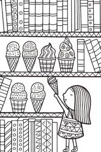 A coloring page of The Ice Cream Library Adventure Coloring Page