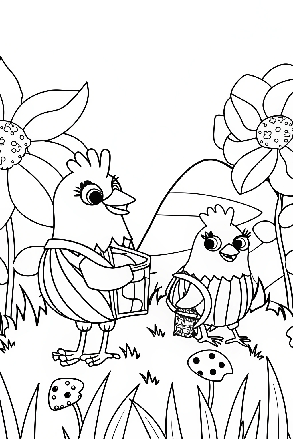 Chickens on a Treasure Hunt Coloring Page