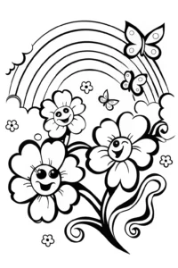 A coloring page of The Whimsical Flower Garden of Dreams Coloring Page