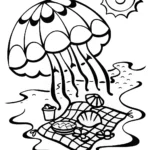 Jellyfish Picnic on the Beach Coloring Page