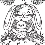 Bunny and Chick Snuggle Coloring Page