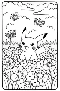A coloring page of Pikachu’s Flower Power Adventure Coloring Page