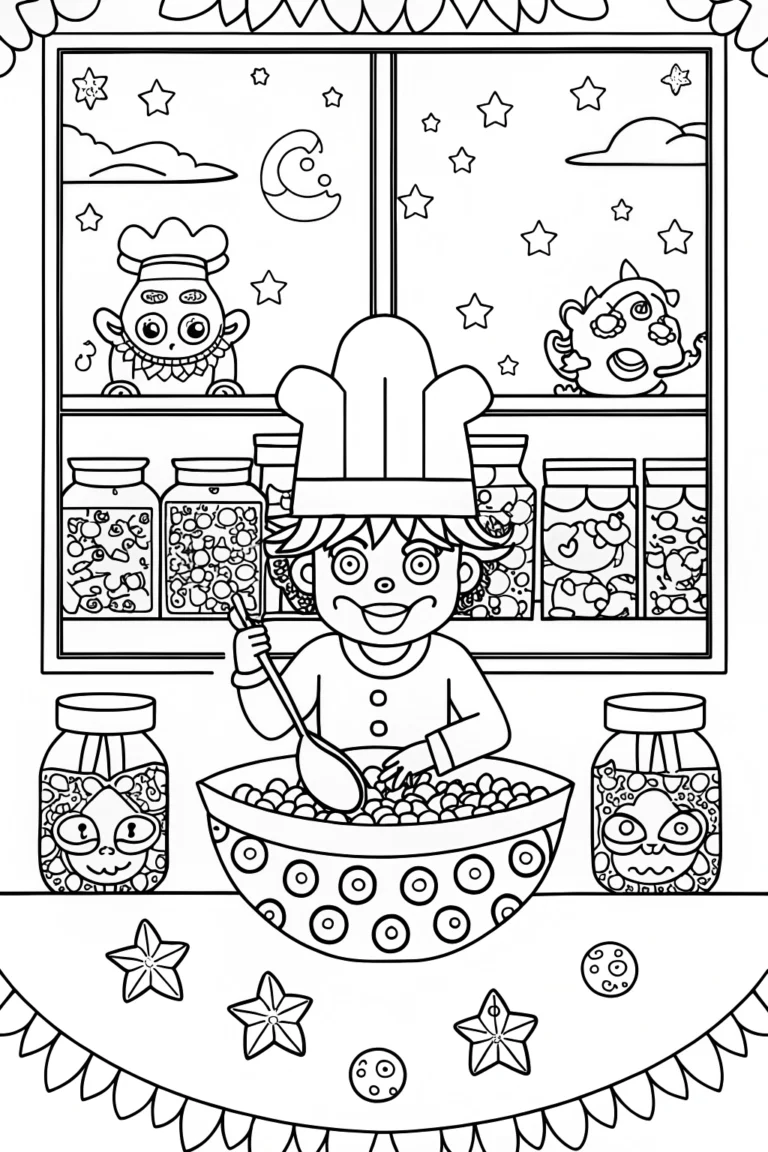 Goku’s Cosmic Culinary Adventure Coloring Page coloring pages