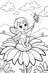 A coloring page of The Baby Fairy in the Flower Kingdom Coloring Page