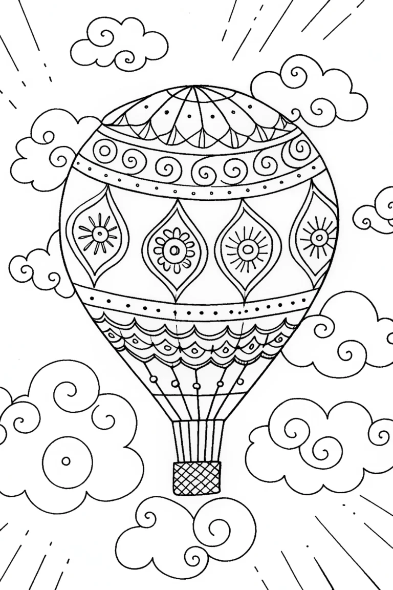 Whimsical Hot Air Balloon Coloring Page coloring pages