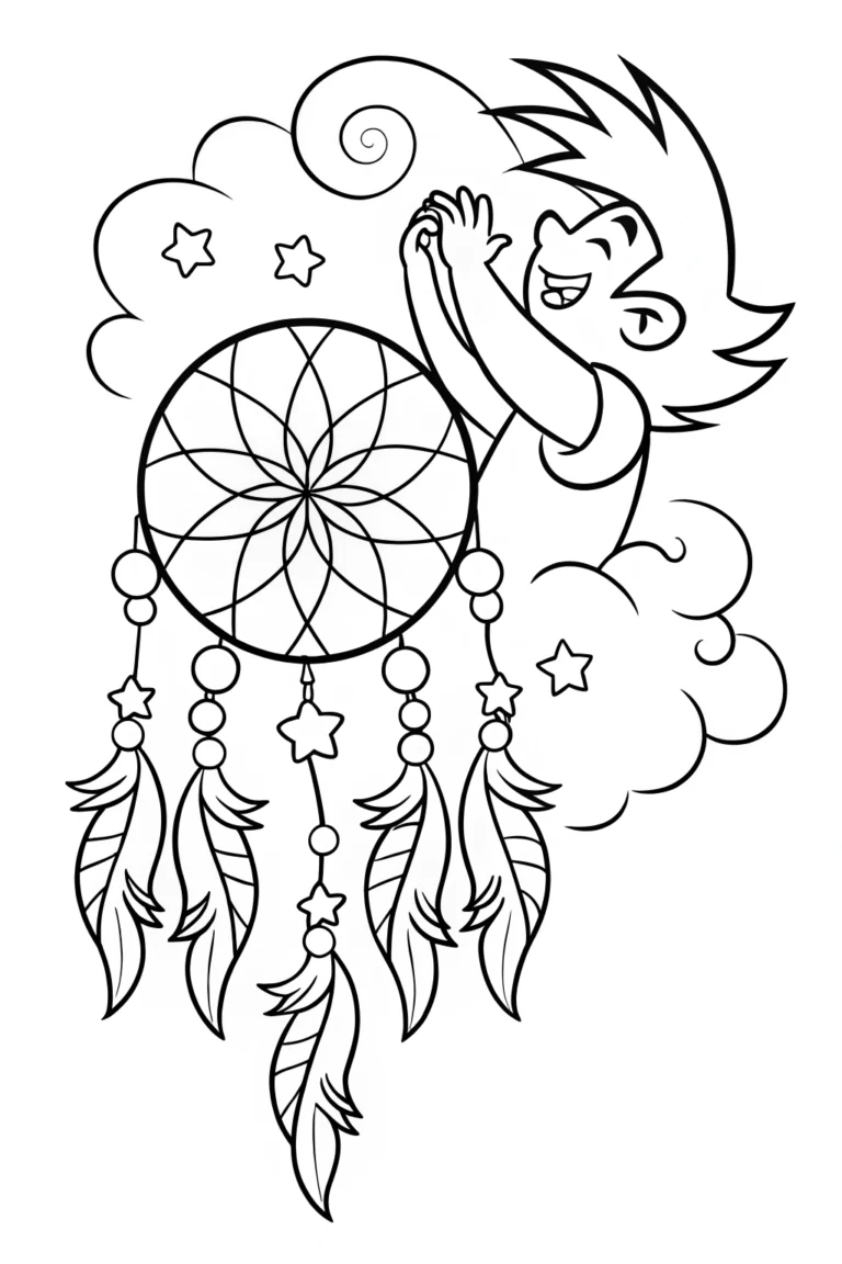 Goku’s Cosmic Dreamcatcher Adventure Coloring Page coloring pages