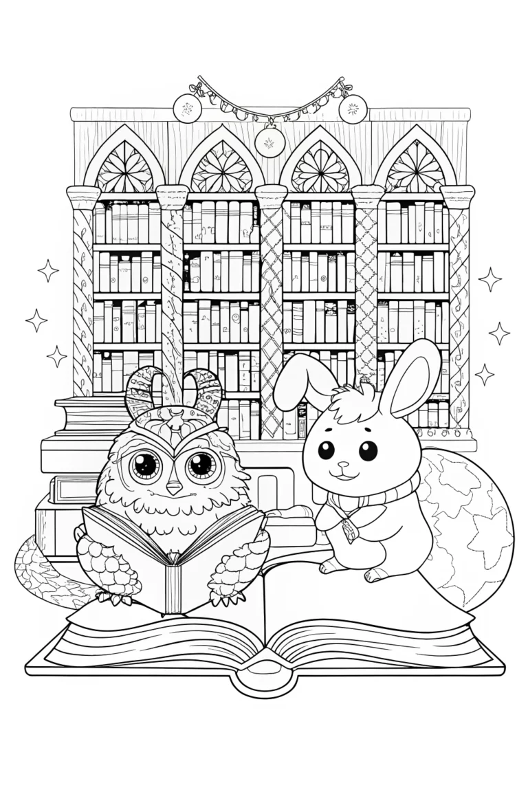 Squishmallow Scholars in the Enchanted Library coloring pages