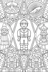A coloring page of Blippi’s Time-Travel Adventure Coloring Page