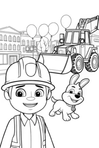A coloring page of Blippi’s Colorful Construction Parade Coloring Page