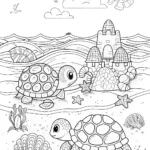 The Happy Turtle Family Beach Coloring Page