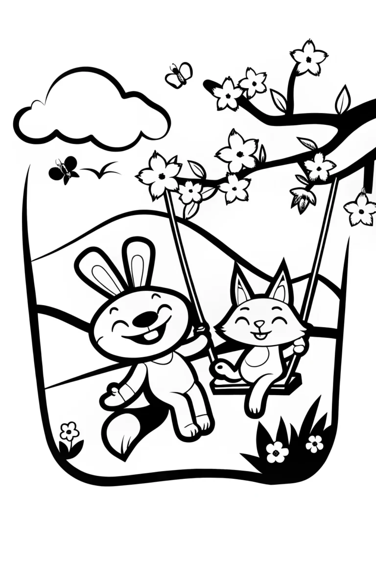 The Enchanted Spring Swing Coloring Page coloring pages
