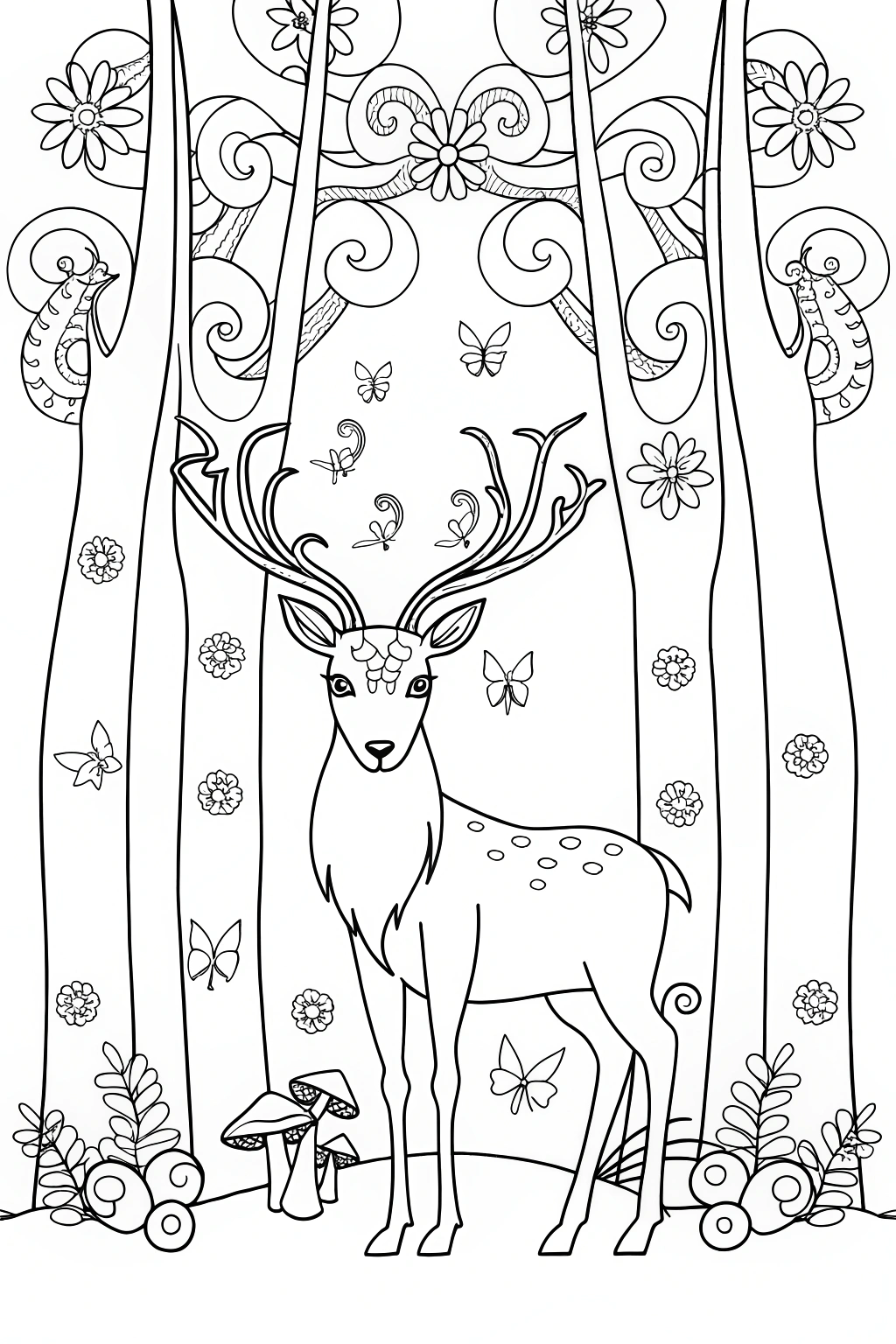 Majestic Stag in the Enchanted Forest Coloring Page