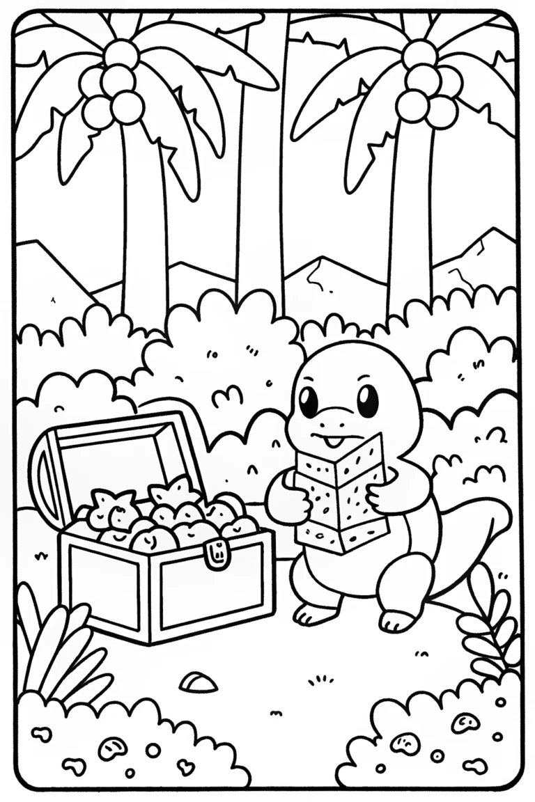 Charmander’s Treasure Hunt Coloring Page coloring pages