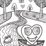 Heartful River Adventure Coloring Page