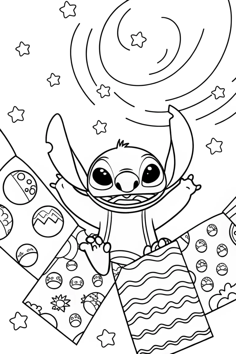 Stitch’s Galactic Quilt Adventure Coloring Page coloring pages