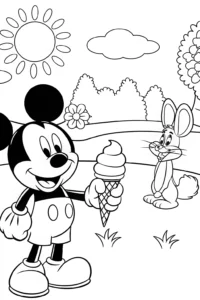 A coloring page of Mickey Mouse Ice Cream Stand Coloring Page