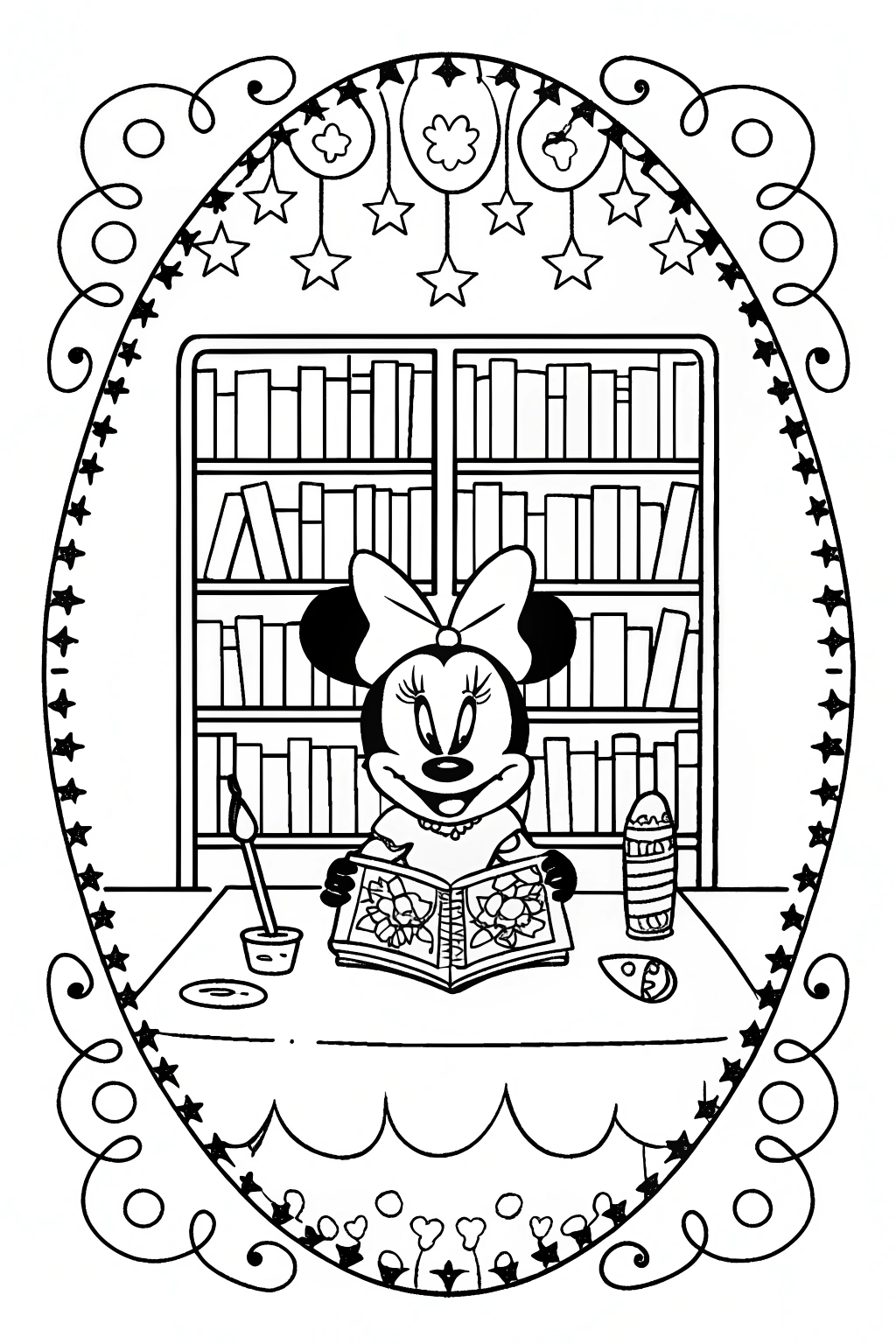 Minnie Mouse’s Enchanted Bookmark Adventure Coloring Page