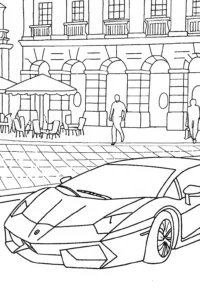 A coloring page of Lamborghini Adventure in the City Coloring Page