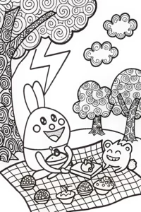 A coloring page of Lightning Bolt Picnic Adventure Coloring Page
