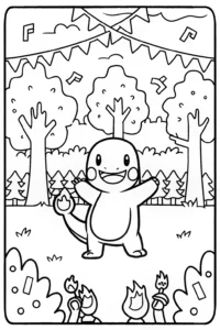 A coloring page of Charmander’s Fire Dance Festival Coloring Page