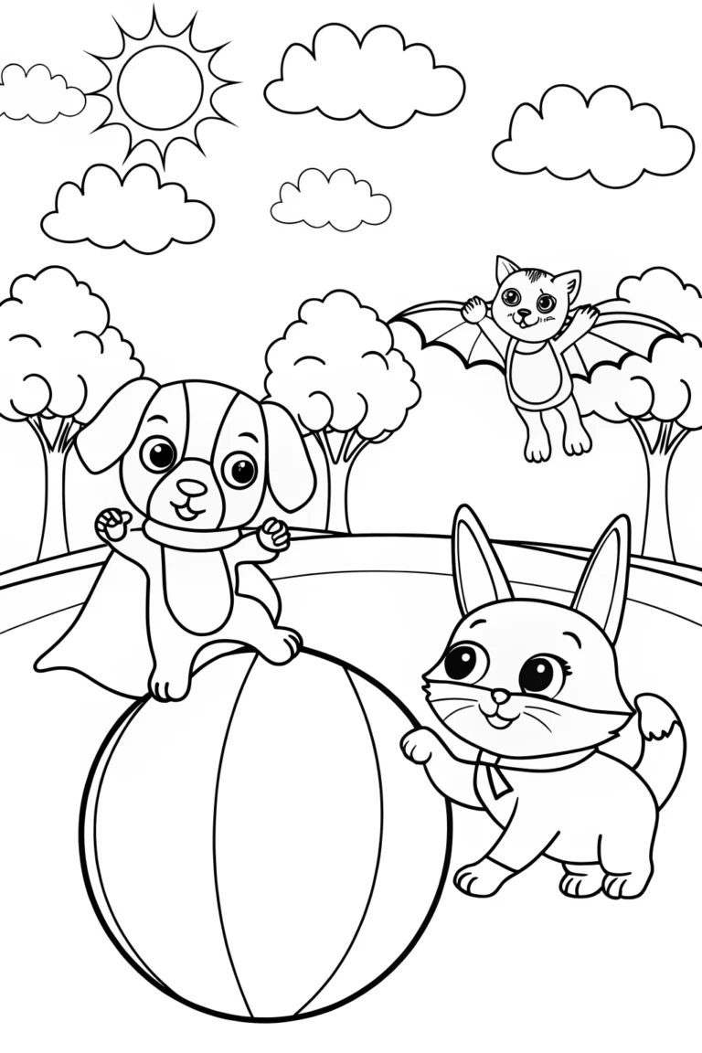 Superhero Pets in Training Coloring Page coloring pages