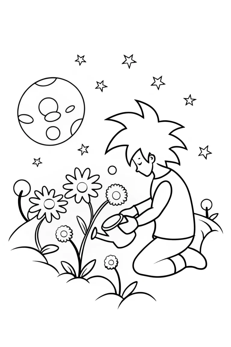 Goku’s Galactic Garden Adventure Coloring Page coloring pages