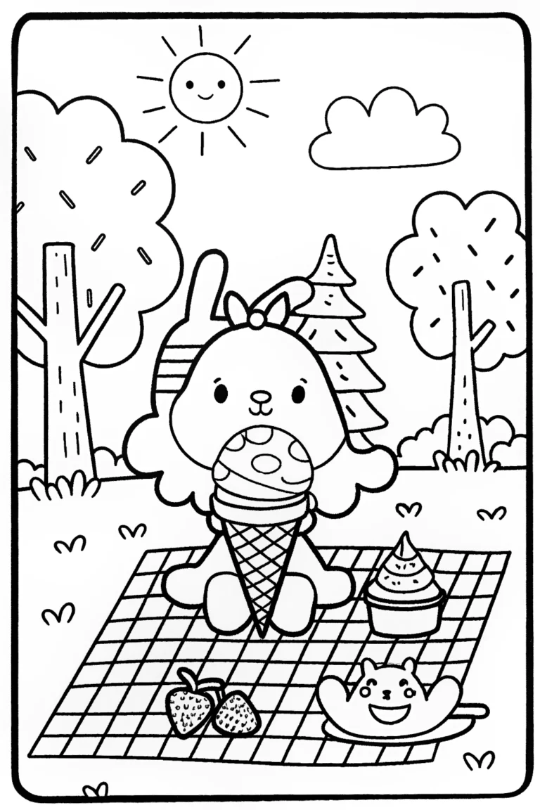 Ice Cream Picnic Adventure Coloring Page coloring pages