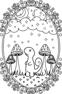 A coloring page of Charmander’s Starry Night Adventure Coloring Page