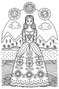 A coloring page of Princess of the Elemental Realms Coloring Page