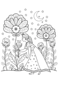 A coloring page of Princess in the Starlit Garden Coloring Page