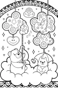 A coloring page of Care Bears Dreamy Cloud Workshop Coloring Page