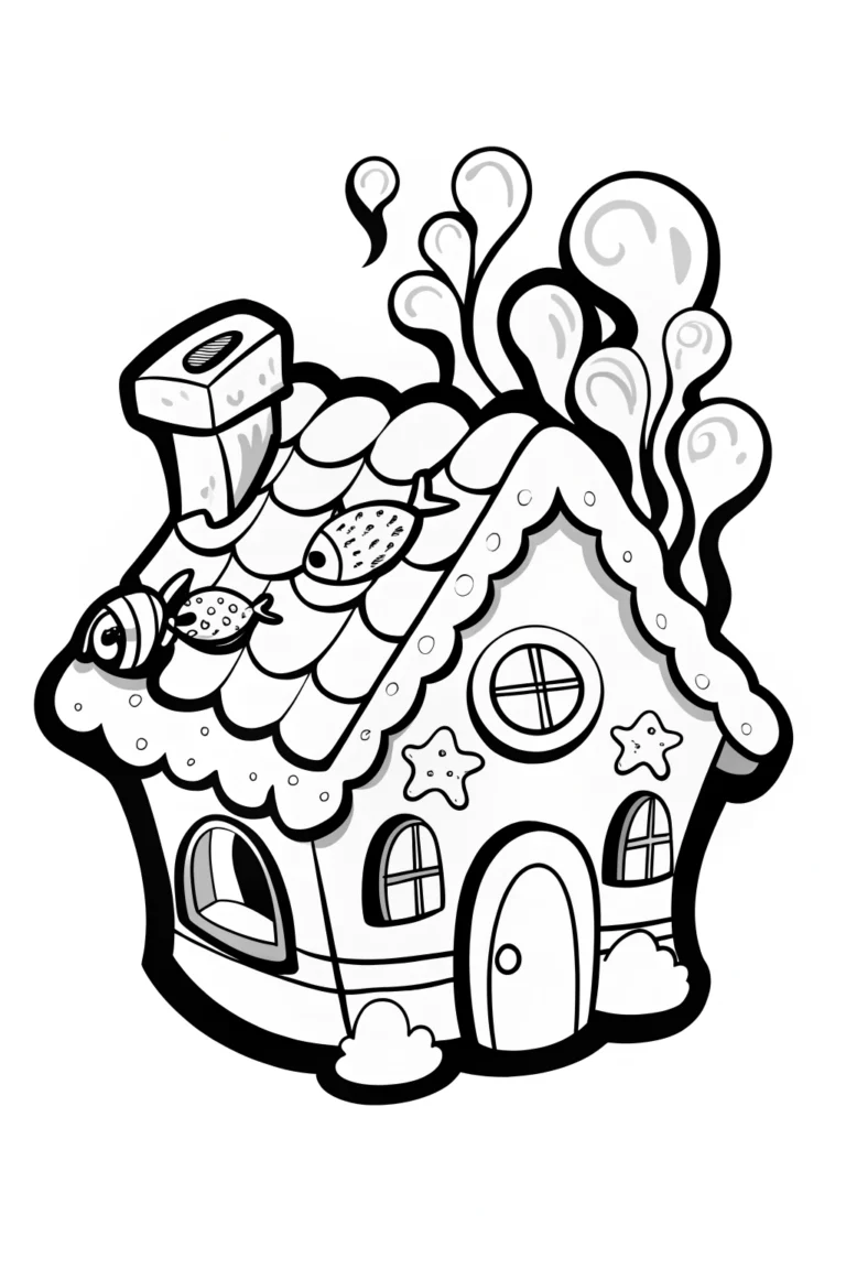 Gingerbread House Under the Sea Coloring Page coloring pages