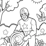 Captain America’s Shield Garden Coloring Page