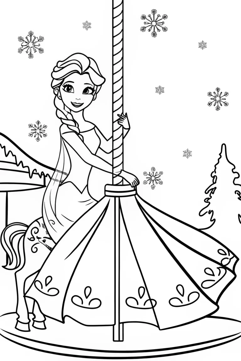 Elsa and the Enchanted Ice Carousel Coloring Page coloring pages