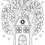 Starry Treehouse Adventure Coloring Page