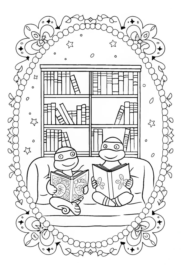 Teenage Mutant Ninja Turtles Cozy Bookstore Coloring Page coloring pages