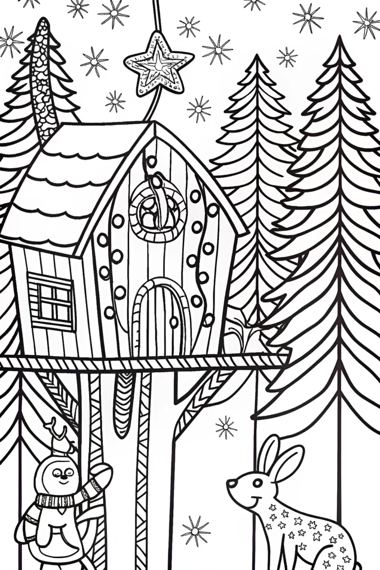 Christmas Treehouse Adventure Coloring Page coloring pages