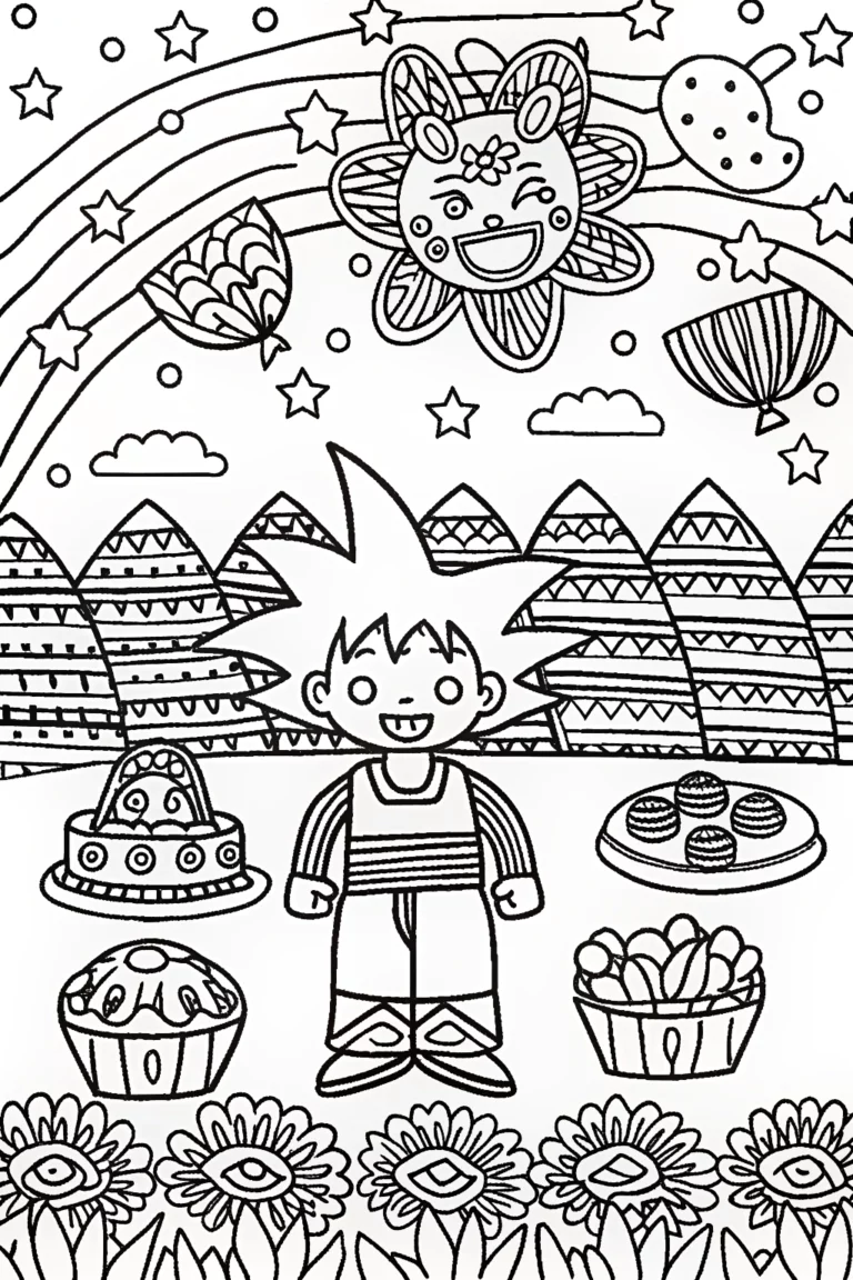 Goku’s Galactic Garden Party Coloring Page coloring pages
