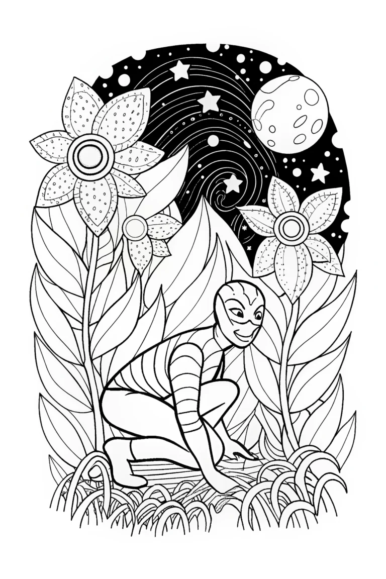 Miles Morales in the Cosmic Garden Coloring Page coloring pages