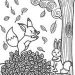 Falling Into Fun with Fox and Rabbit Coloring Page